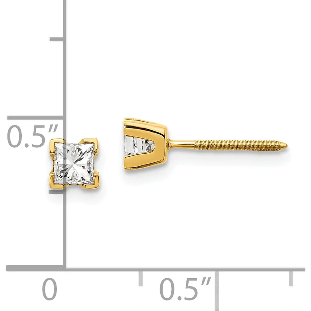 14K Yellow Gold Princess-Cut Diamond Stud Earrings with Four-Prong Setting - 0.25 Carat Total Diamond Weight by Monteluci Fine Jewelry - Image 4