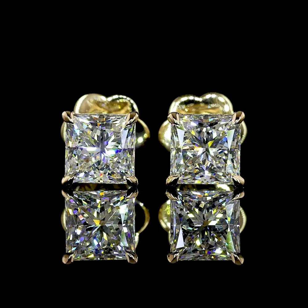 14K Yellow Gold Princess Cut Lab Diamond Stud Earrings - 2.05 Carat Total Weight (E-F Color, VS1 Clarity) - Covaloro Fine Jewelry - Image 2