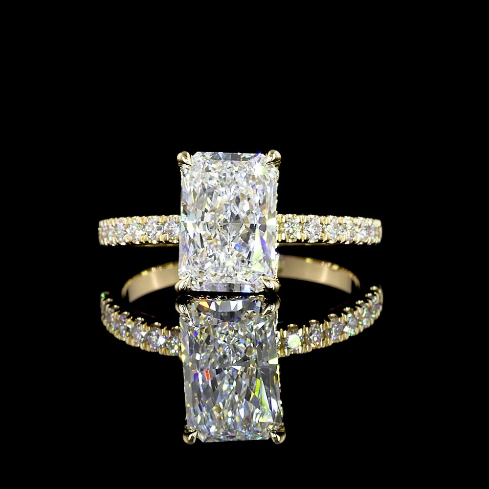 14K Yellow Gold Radiant Cut Hidden Halo Ring with 2.11 Carat Lab Diamond Center and 0.33 Carat Brilliant Cut Side Diamonds - 2.44 Carat Total Diamond Weight, GIA Certified - Covaloro Fine Jewelry
