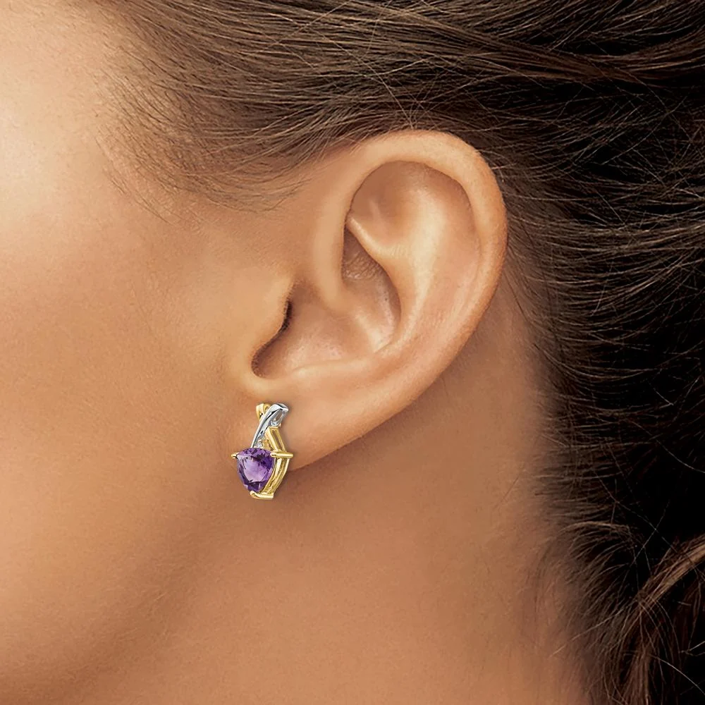 14K Yellow Gold Rhodium Amethyst and White Topaz Trillion Post Earrings - 1.7 Carat Total Gem Weight by Monteluci Fine Jewelry - Image 3