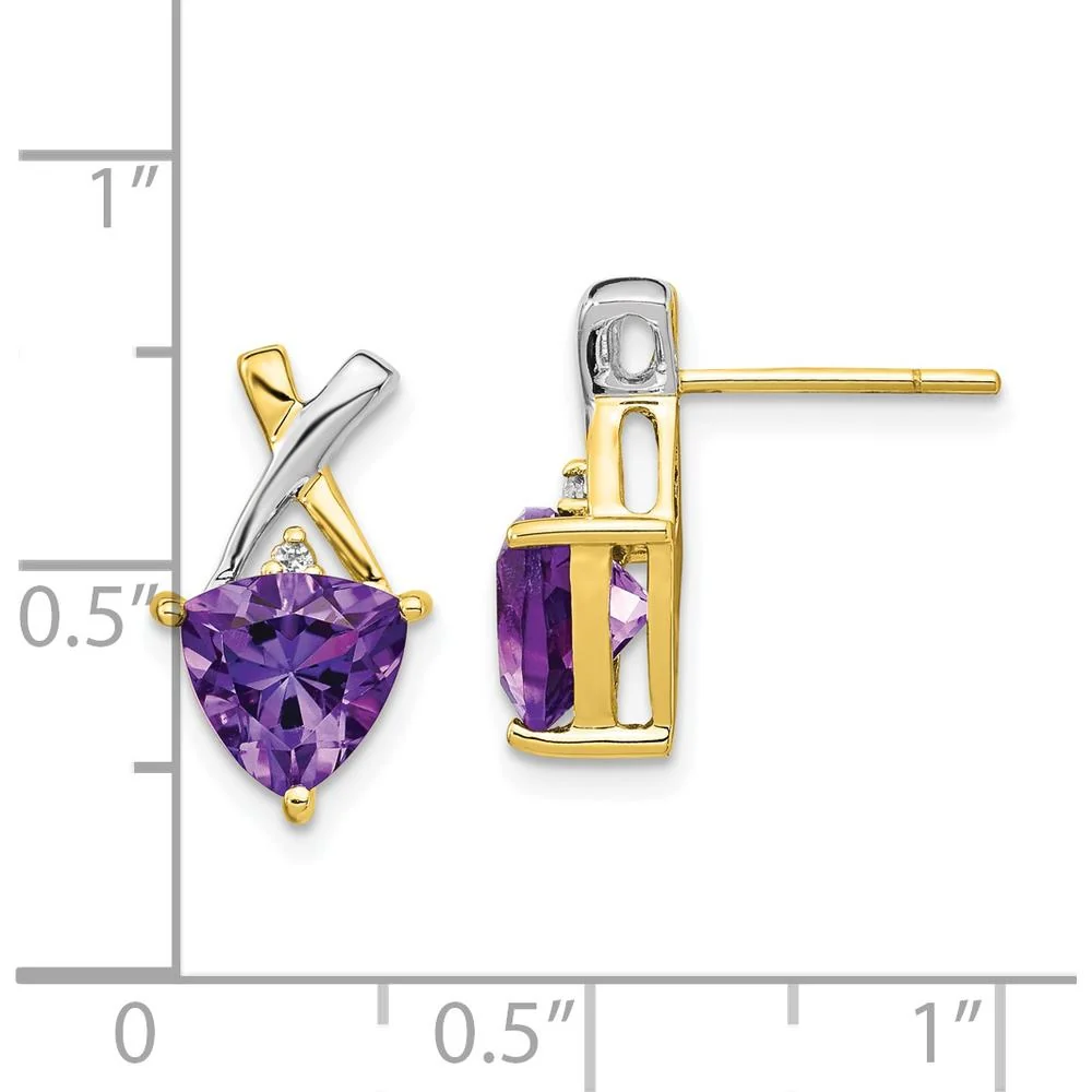 14K Yellow Gold Rhodium Amethyst and White Topaz Trillion Post Earrings - 1.7 Carat Total Gem Weight by Monteluci Fine Jewelry - Image 4