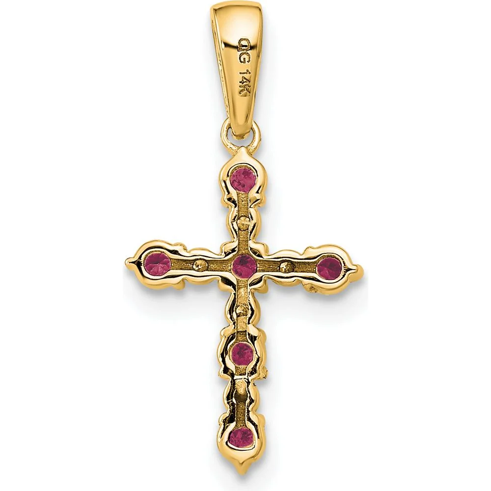 14K Yellow Gold Rhodolite Garnet and Diamond Cross Pendant by Oro Pregiato - Image 3