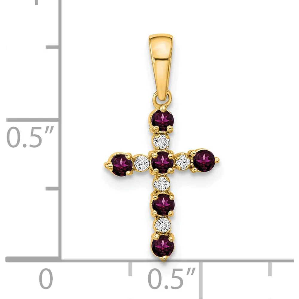 14K Yellow Gold Rhodolite Garnet and Diamond Cross Pendant by Oro Pregiato - Image 4