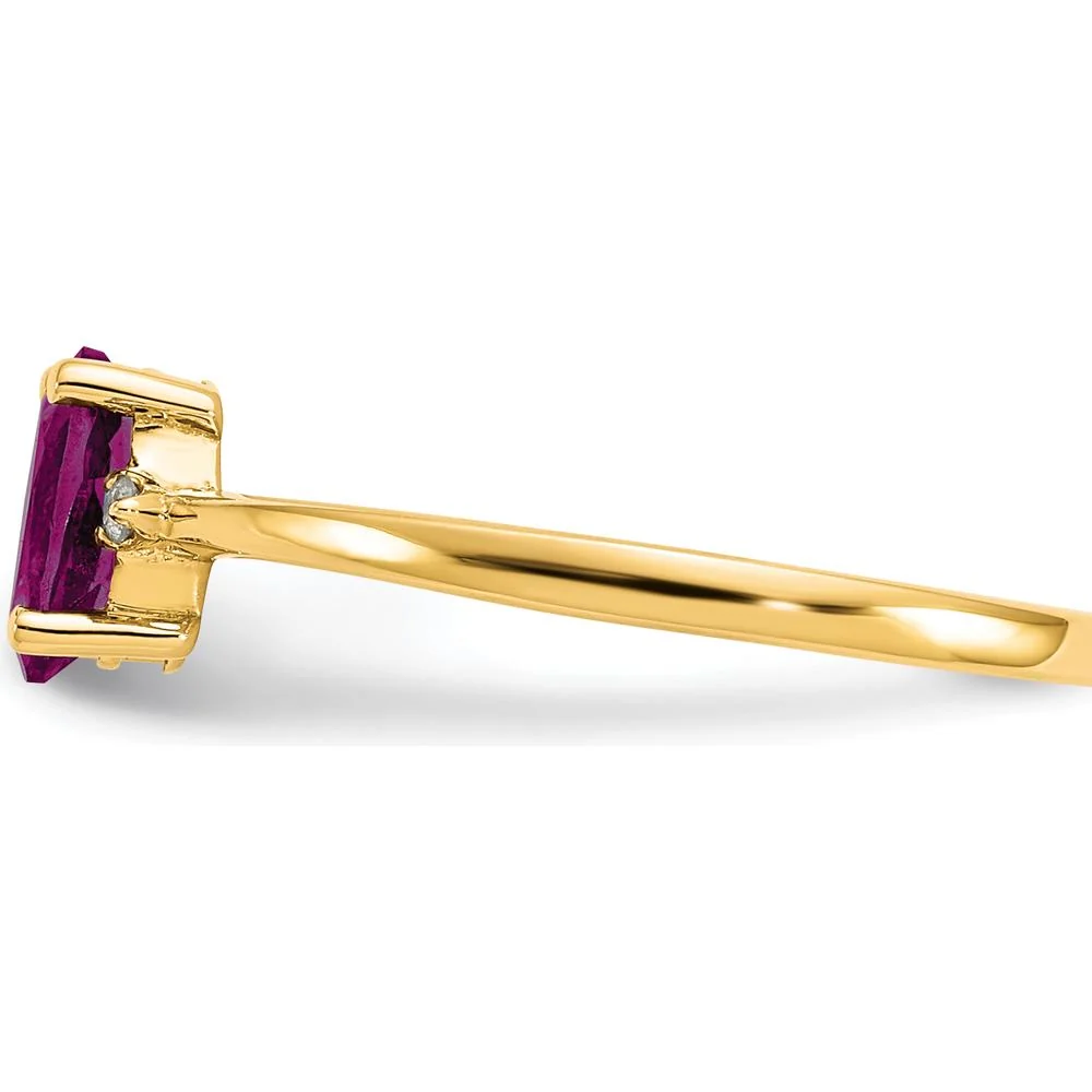 14K Yellow Gold Rhodolite Garnet Birthstone Ring with Round Diamonds - 0.570 Carat Total Garnet Weight, 0.008 Carat Total Diamond Weight - Size 6 by Oro Pregiato - Image 4