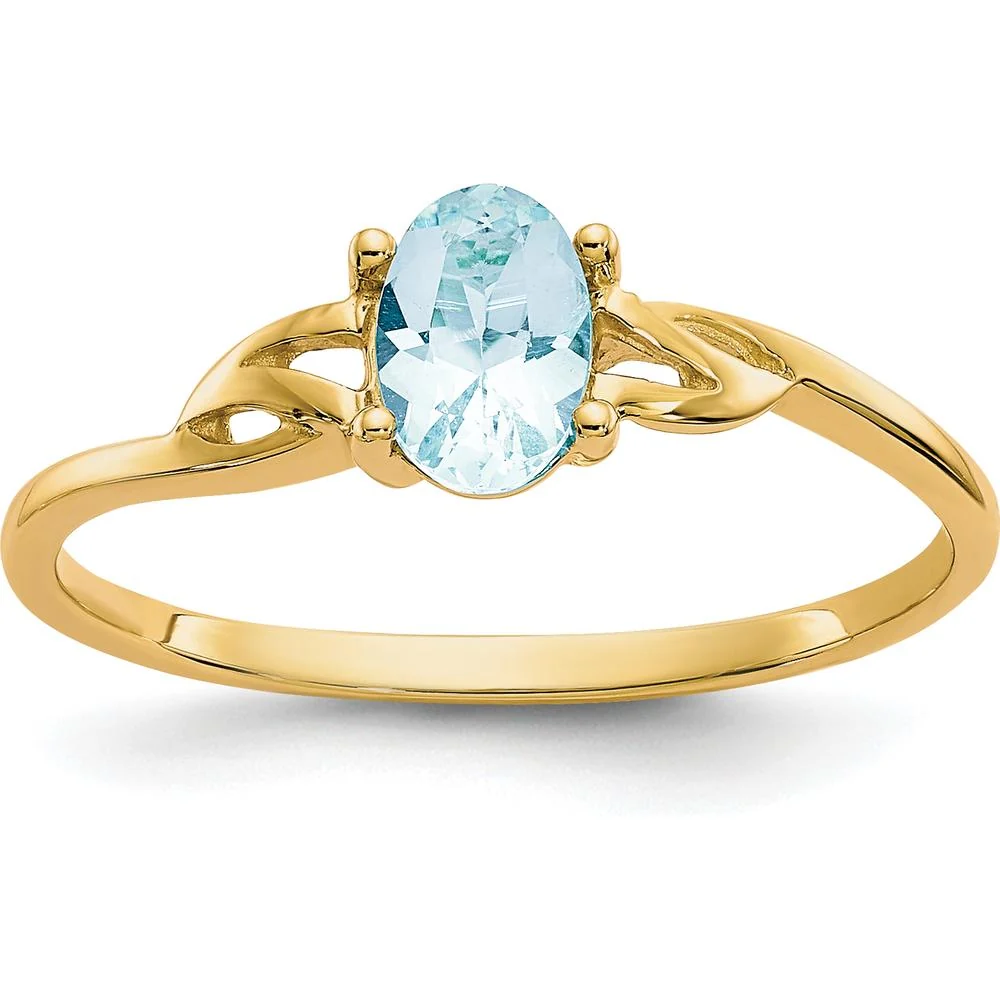 14K Yellow Gold Ring with 0.43 Carat Oval Aquamarine Birthstone in Four-Prong Setting - Size 7 by Oro Pregiato