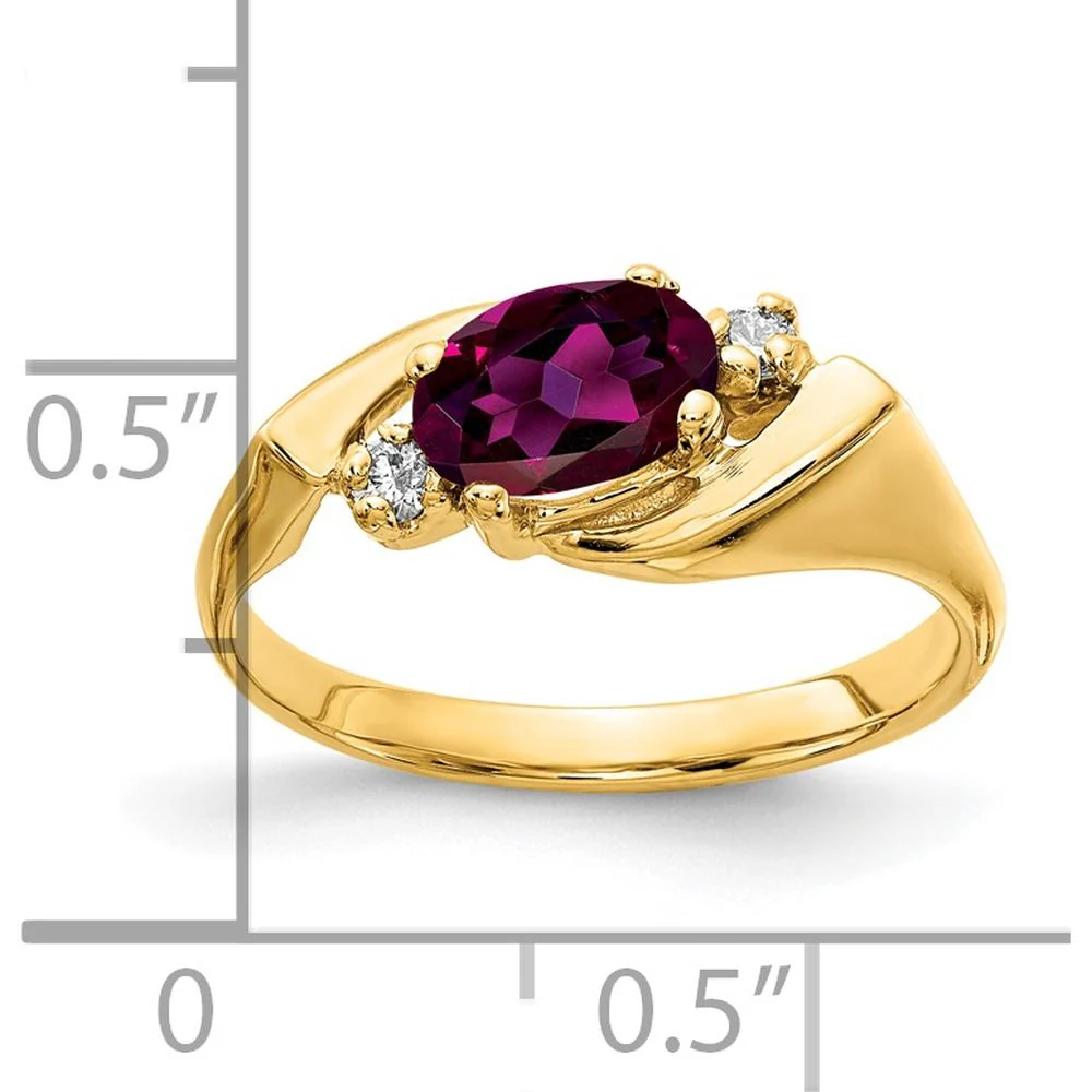 14K Yellow Gold Ring with 1.05 Carat Oval Rhodolite Garnet and 0.028 Carat Round Diamonds - Size 6 by Monteluci Fine Jewelry - Image 2
