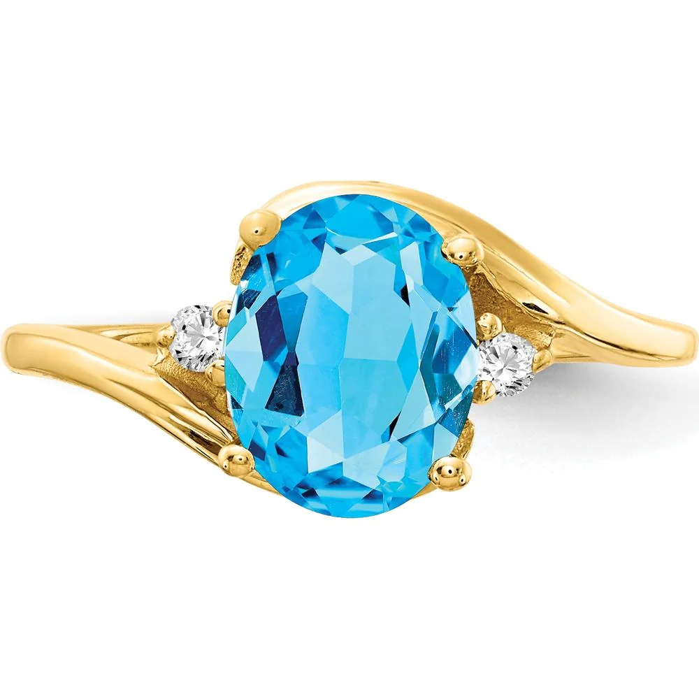 14K Yellow Gold Ring with 1.35 Carat Oval Swiss Blue Topaz and 0.017 Carat Round Diamonds - Size 6 by Monteluci Fine Jewelry - Image 5