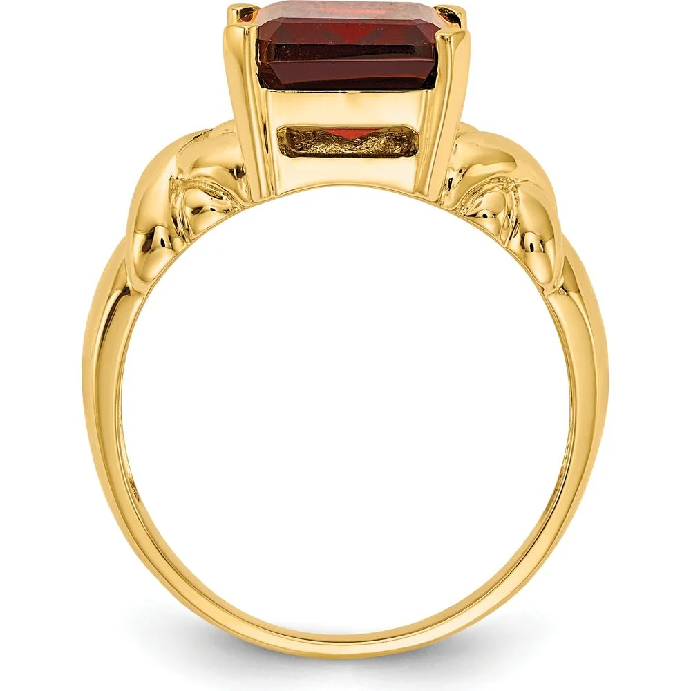 14K Yellow Gold Ring with 11x9mm Emerald Cut Natural Garnet - 5.3 Carat Gemstone - Size 7.5 by Monteluci Fine Jewelry - Image 2