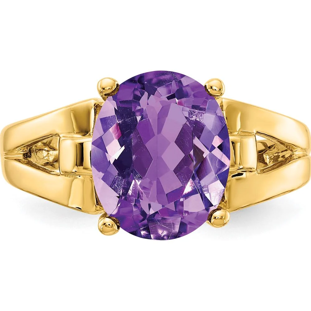 14K Yellow Gold Ring with 11x9mm Oval Amethyst Gemstone - Size 6 by Monteluci Fine Jewelry - Image 4