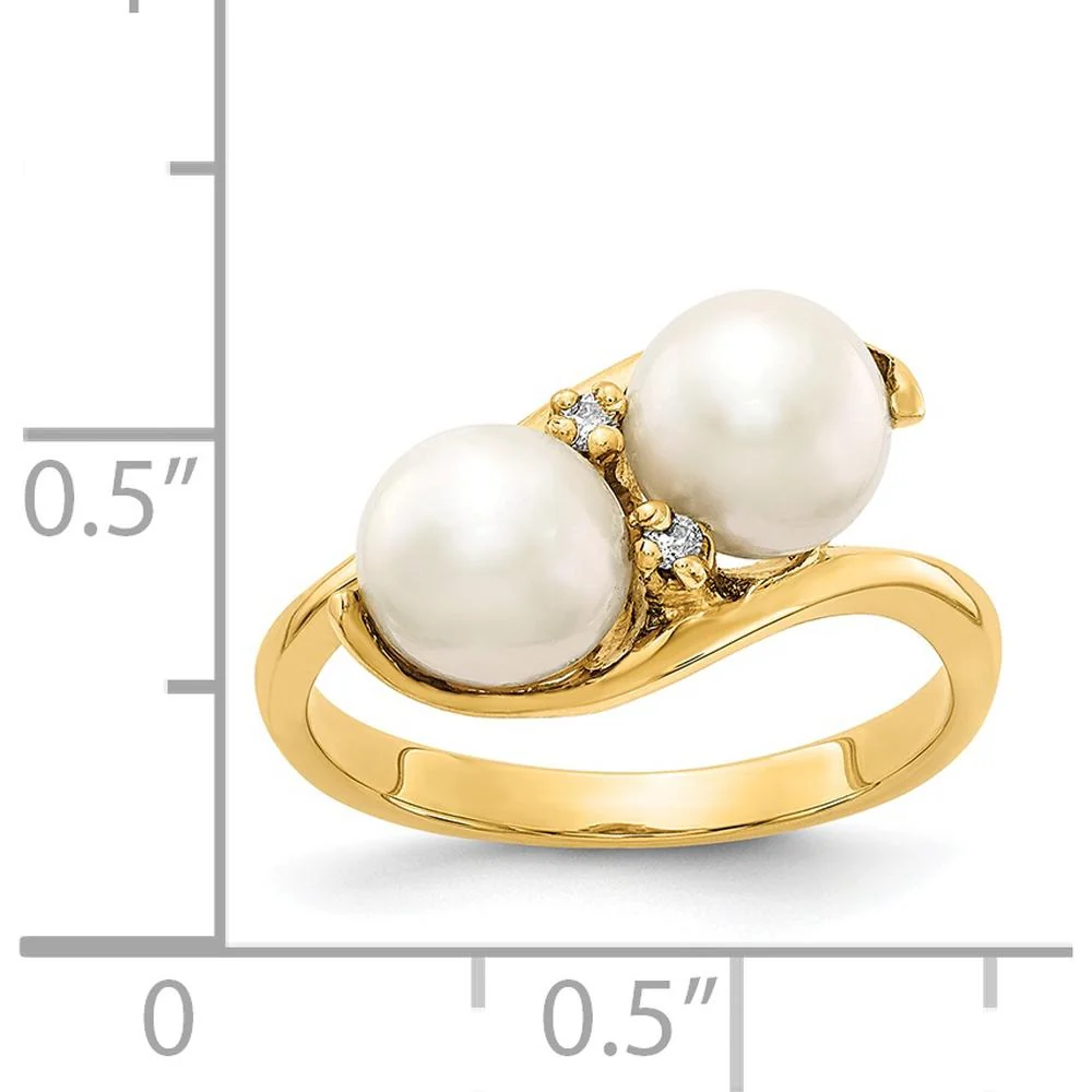 14K Yellow Gold Ring with 6mm Freshwater Cultured Pearls and 0.012 Carat Round Diamonds - Size 5 by Monteluci Fine Jewelry - Image 3