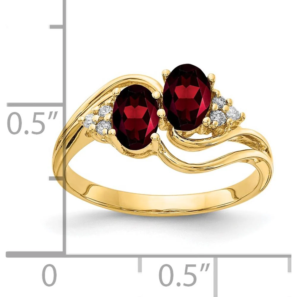 14K Yellow Gold Ring with 6x4mm Oval Garnets and Round Diamond Accents - 1.20 Carat Total Gem Weight - Size 6 by Monteluci Fine Jewelry - Image 2