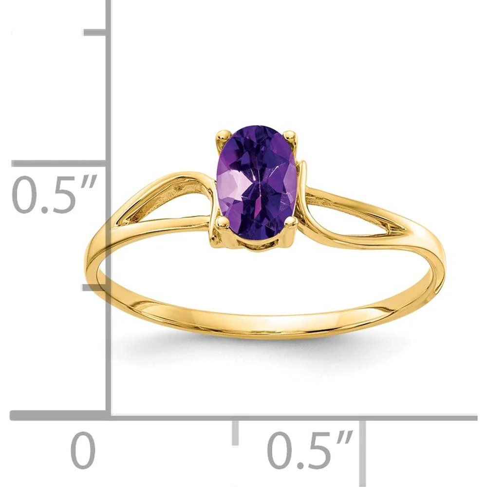 14K Yellow Gold Ring with 6x4mm Oval Natural Amethyst - 0.42 Carat Total Gemstone Weight - Size 6 by Monteluci Fine Jewelry - Image 2