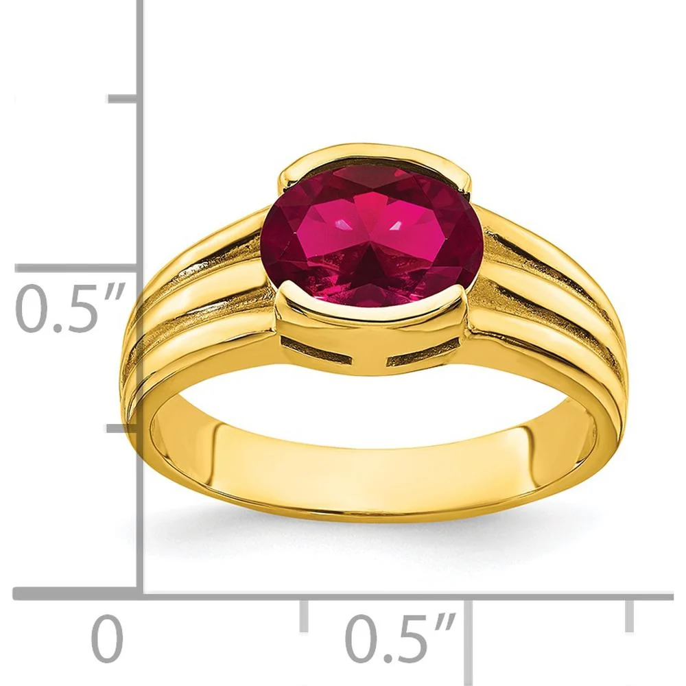 14K Yellow Gold Ring with 8x6mm Oval Lab-Created Ruby - Size 6 by Monteluci Fine Jewelry - Image 2