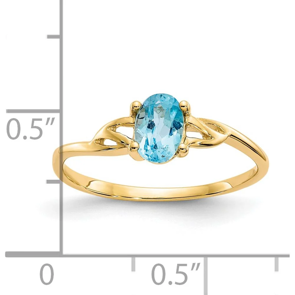 14K Yellow Gold Ring with Oval 0.55 Carat Swiss Blue Topaz - Size 7 by Oro Pregiato - Image 2