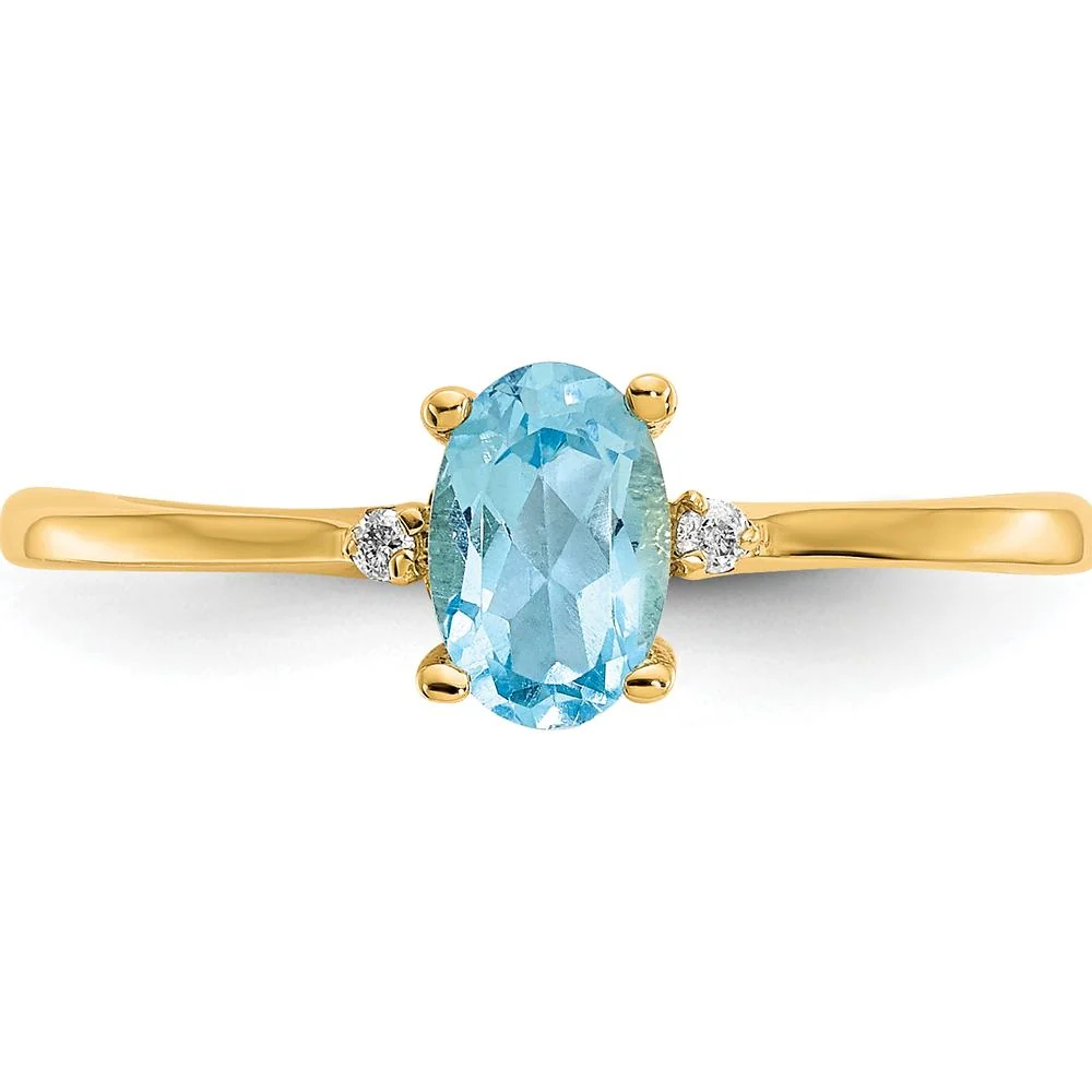 14K Yellow Gold Ring with Oval Swiss Blue Topaz and Round Diamonds - 0.55 Carat Total Topaz Weight, 0.008 Carat Diamond Weight - Size 6 by Oro Pregiato - Image 5