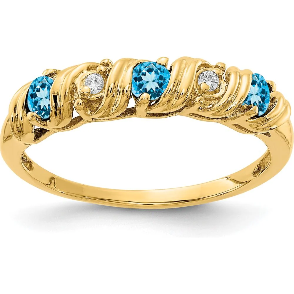 14K Yellow Gold Ring with Round Swiss Blue Topaz and Diamonds - 0.09 Carat Total Gemstone Weight - Size 6 by Monteluci Fine Jewelry