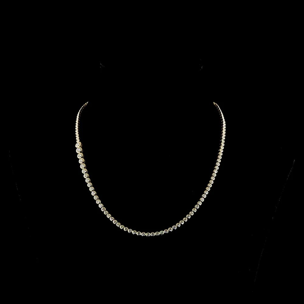 14K Yellow Gold Riviera Necklace with Bezel Set Round Lab Grown Diamonds - 5.32 Carat Total Diamond Weight, E-F Color, VS2 Clarity - Covaloro Fine Jewelry
