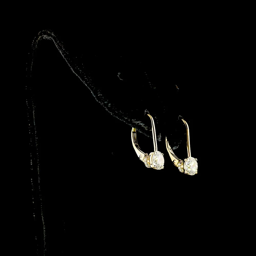 14K Yellow Gold Round Brilliant Cut Lab Diamond Hanging Drop Earrings with Accent Stones - 1.07 Carat Total Diamond Weight - Covaloro Fine Jewelry - Image 3