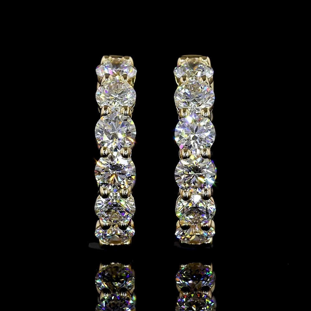14K Yellow Gold Round Brilliant Lab Diamond Huggie Earrings with Prong Setting - 1.93 Total Carat Weight - Covaloro Fine Jewelry - Image 2