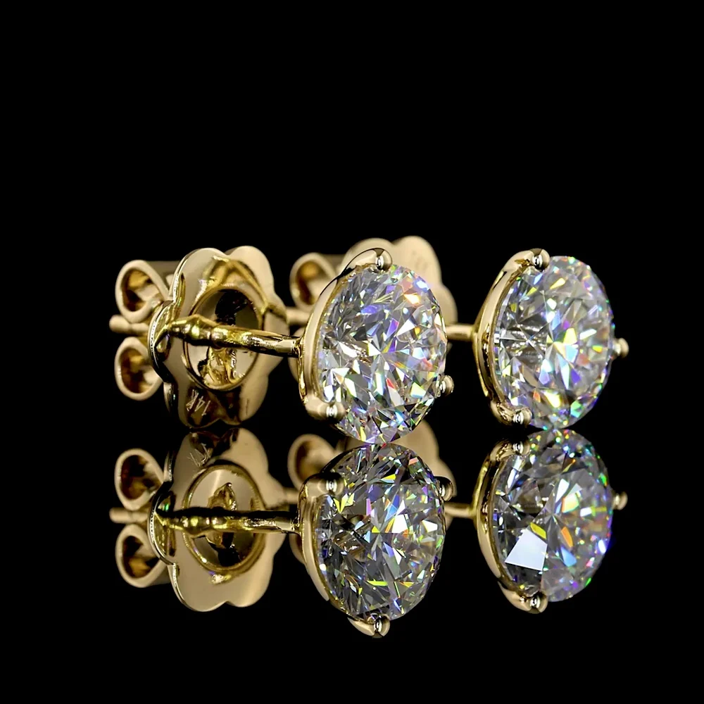 14K Yellow Gold Round Brilliant Lab Diamond Stud Earrings - 2.00 Carat Total Weight, D VS1 Color & Clarity - Covaloro Fine Jewelry