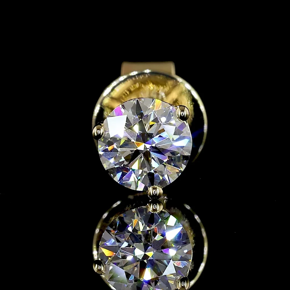 14K Yellow Gold Round Brilliant Martini Stud Earrings with Lab Diamonds - 0.49 Carat Total Weight, E-F Color VS1 Clarity - Covaloro Fine Jewelry - Image 3