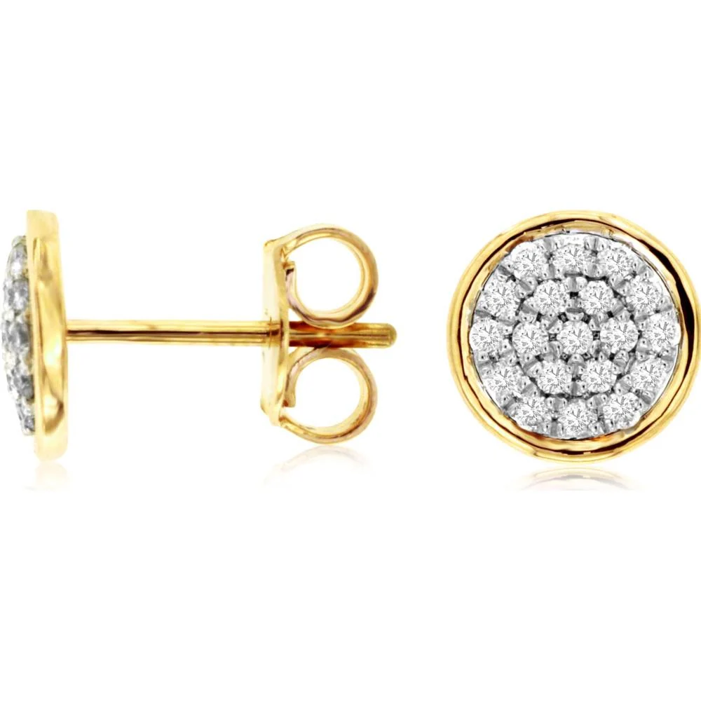 14K Yellow Gold Round Diamond Cluster Stud Earrings with Pavé Setting - 0.25 Carat Total Diamond Weight - Royal Jewelry