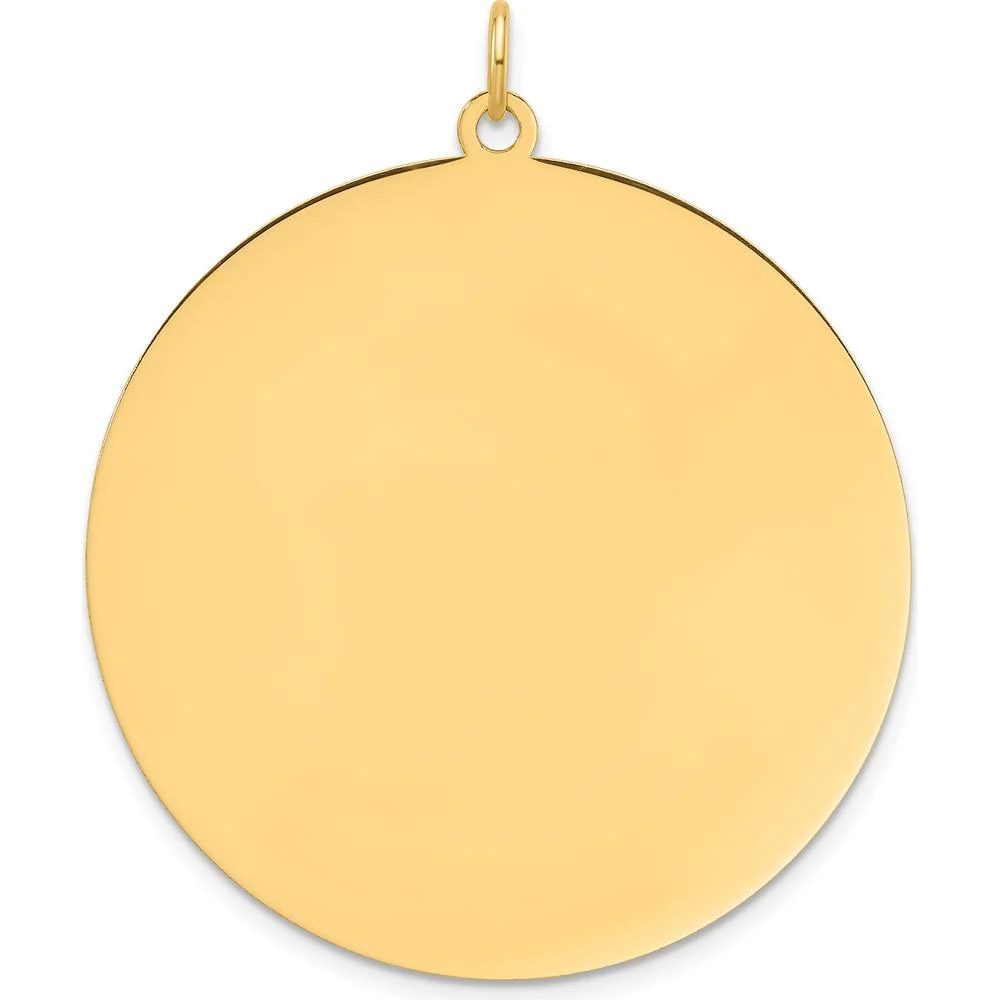 14K Yellow Gold Round Disc Charm Pendant - Engravable, Polished Finish, 44mm Length by Oro Pregiato