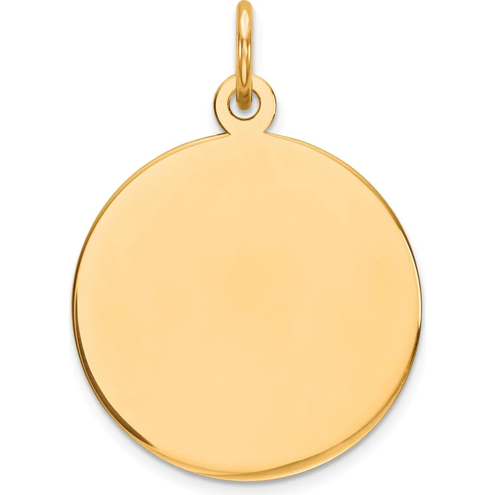14K Yellow Gold Round Disc Charm with Polished Finish - Engravable Personalized Pendant by Oro Pregiato