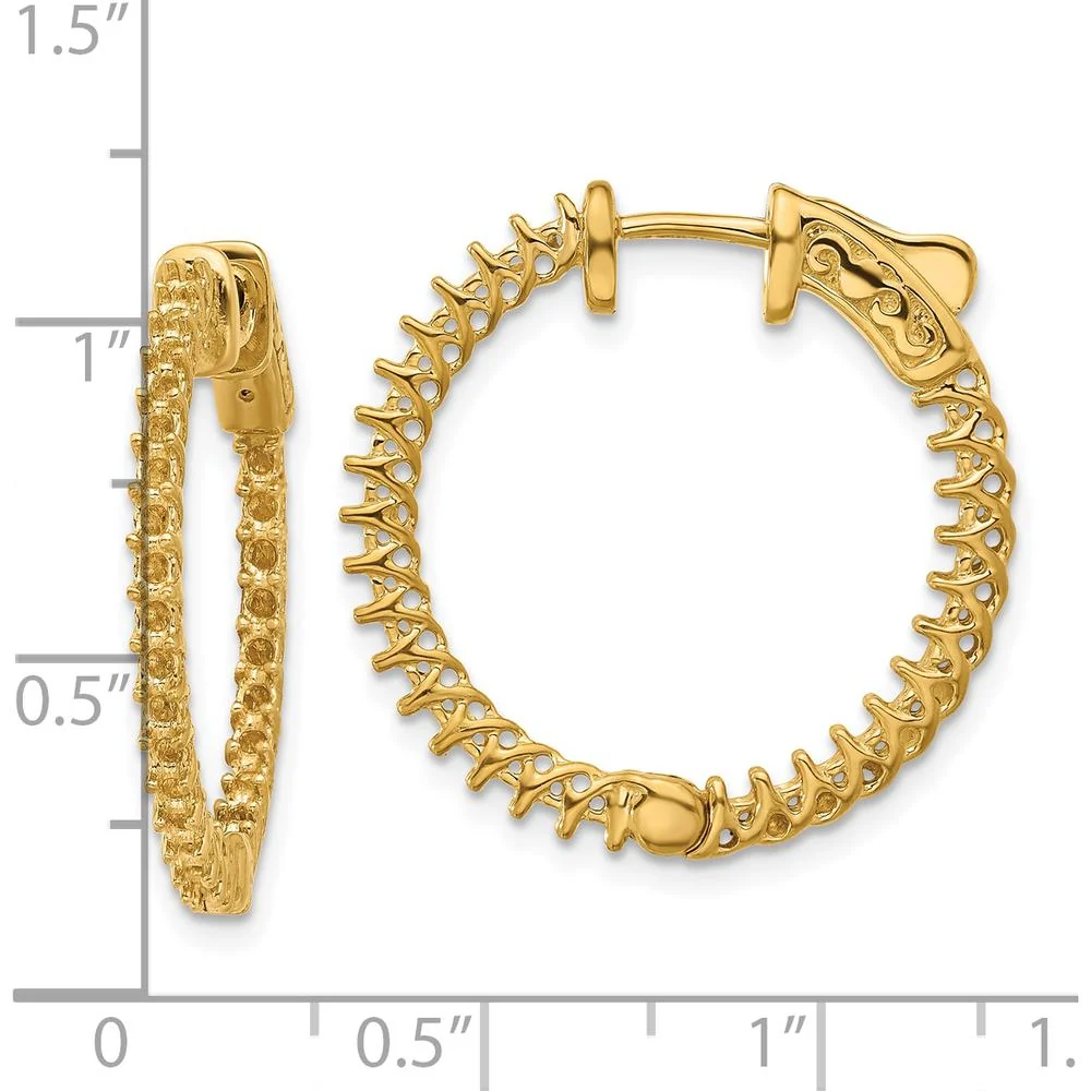 14K Yellow Gold Round Hoop Earrings with 62 Prong-Set Diamonds - 1.24 Carat Total Diamond Weight by Monteluci Fine Jewelry - Image 2