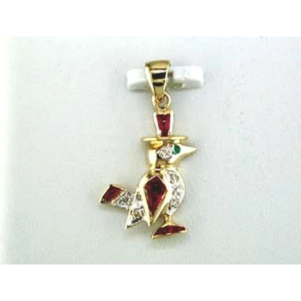 14K Yellow Gold Ruby & Diamond Bird Pendant with Emerald Eye – 0.20 Carat Oval Ruby and 0.07 Carat Round Diamonds - Royal Jewelry