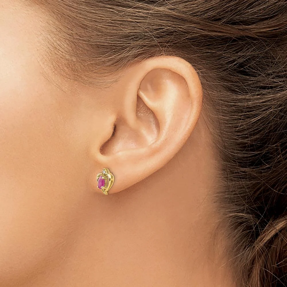 14K Yellow Gold Ruby and Diamond Heart Earrings with Oval Rubies and Round Diamonds - 0.32 Carat Total Ruby Weight by Oro Pregiato - Image 3
