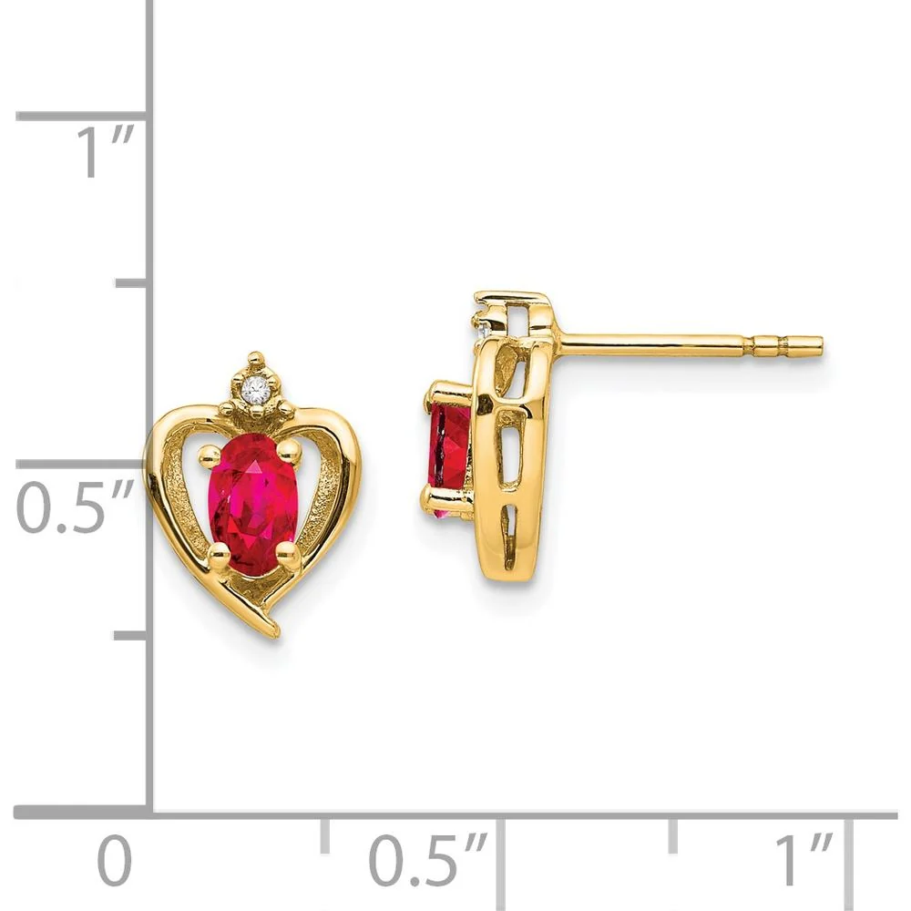 14K Yellow Gold Ruby and Diamond Heart Earrings with Oval Rubies and Round Diamonds - 0.32 Carat Total Ruby Weight by Oro Pregiato - Image 4