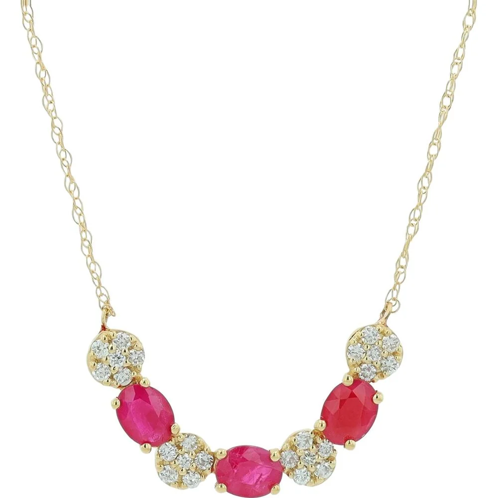14K Yellow Gold Ruby and Diamond Necklace - 0.65 Carat Total Gemstone Weight