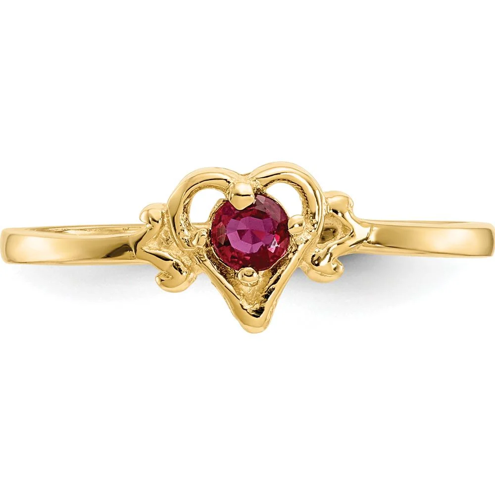 14K Yellow Gold Ruby Birthstone Heart Ring - 0.17 Carat Total Ruby Weight - Size 7 by Oro Pregiato - Image 5