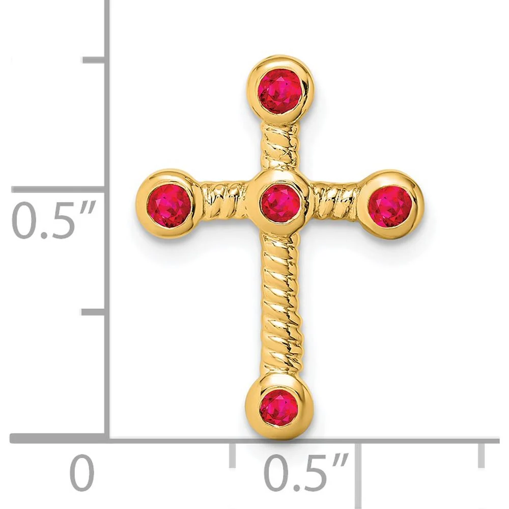 14K Yellow Gold Ruby Cross Slide Pendant - 0.29 Carat Total Ruby Weight by Lumare Gioia - Image 3