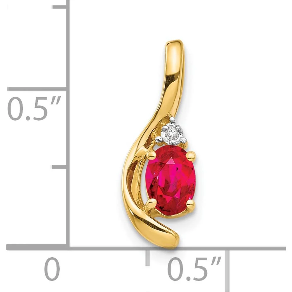 14K Yellow Gold Ruby Pendant with Round Diamond Accent - 0.6 Carat Ruby, 0.007 Carat Diamond by Oro Pregiato - Image 3