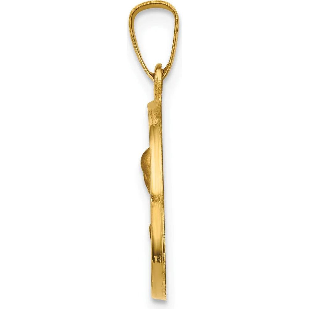 14K Yellow Gold Sacred Heart of Mary Hollow Round Pendant with Satin Finish by Oro Pregiato - Image 2