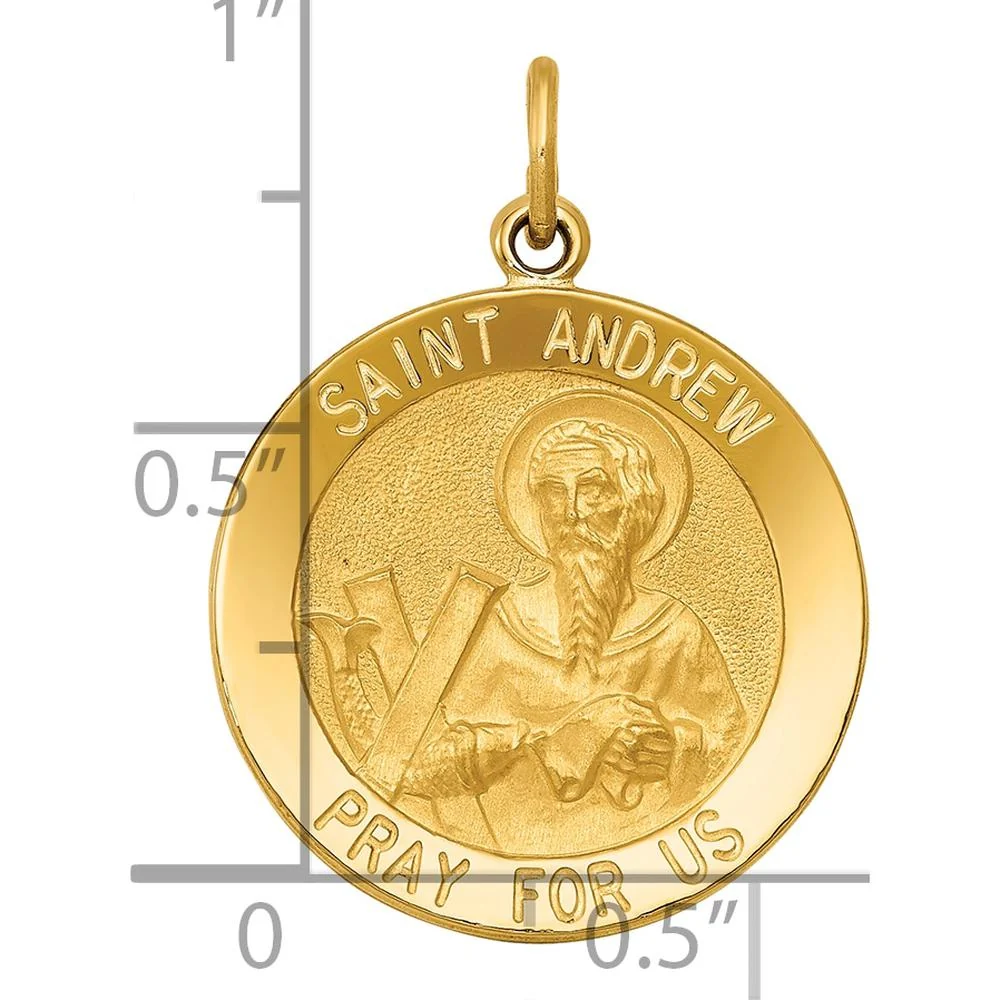 14K Yellow Gold Saint Andrew Medal Pendant with Satin Finish - 26mm Length by Oro Pregiato - Image 3