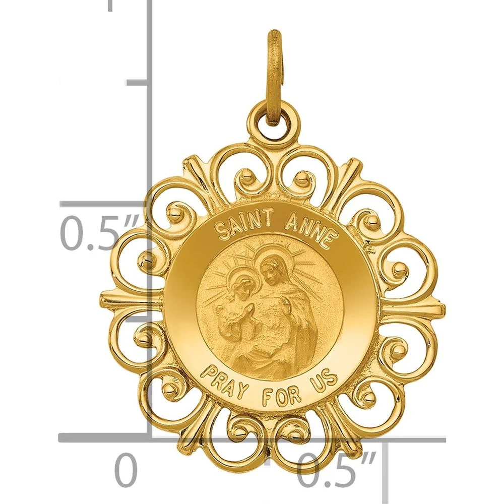 14K Yellow Gold Saint Anne Medal Pendant with Satin and Polished Finish - 24.5mm Length by Oro Pregiato - Image 3