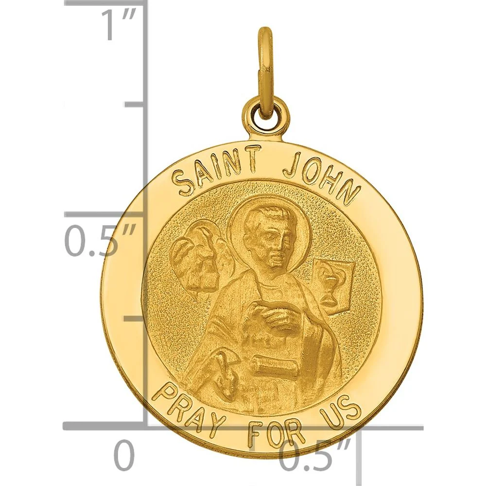 14K Yellow Gold Saint John Medal Round Pendant - 26.5mm Length by Oro Pregiato - Image 3