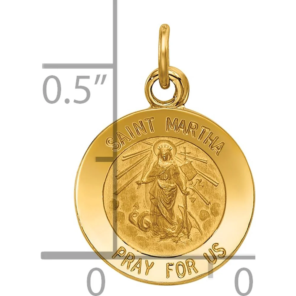 14K Yellow Gold Saint Martha Medal Round Pendant with Polished and Satin Finish - Religious Faith Charm by Oro Pregiato - Image 3