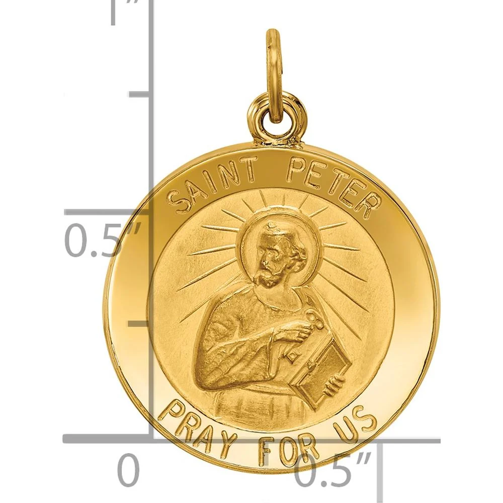 14K Yellow Gold Saint Peter Die Struck Round Medal Pendant - 26mm x 19mm by Oro Pregiato - Image 3