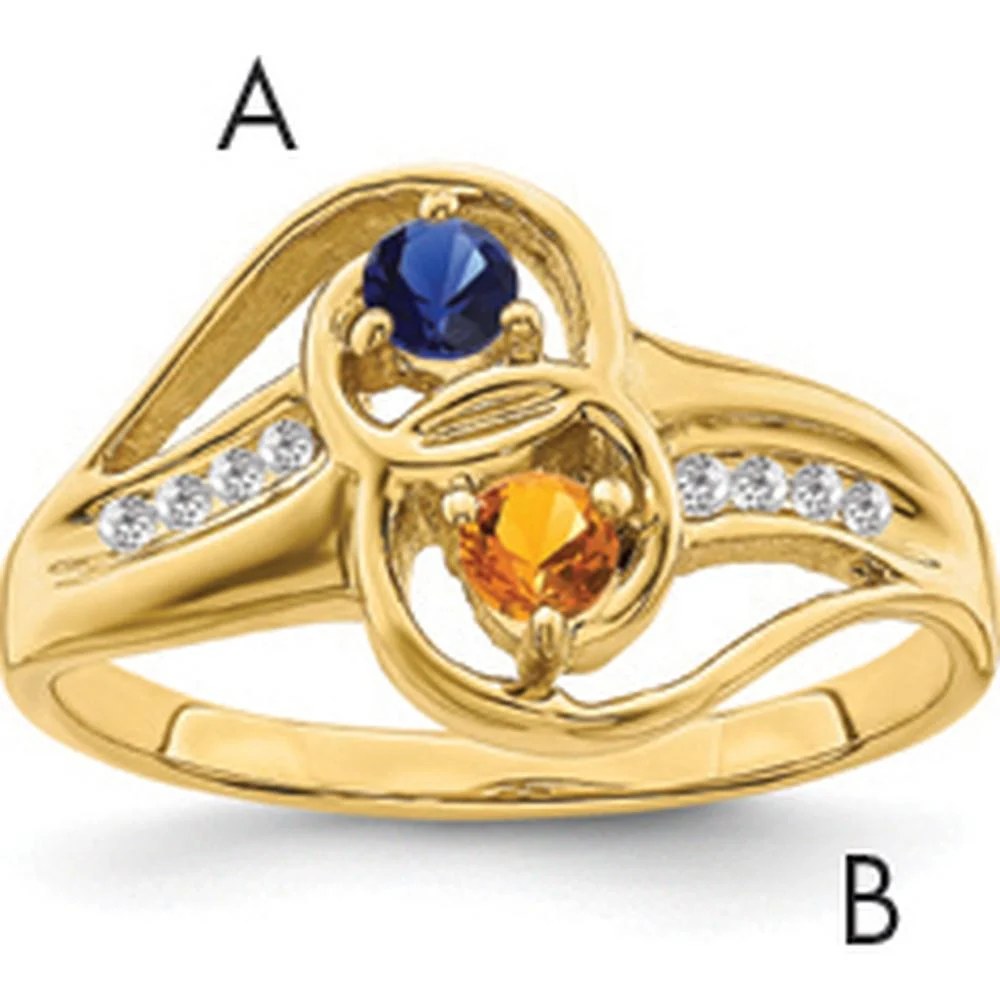 14K Yellow Gold Sapphire and Citrine Family Ring with Diamond Accents - Size 7 by Monteluci Fine Jewelry - Image 2