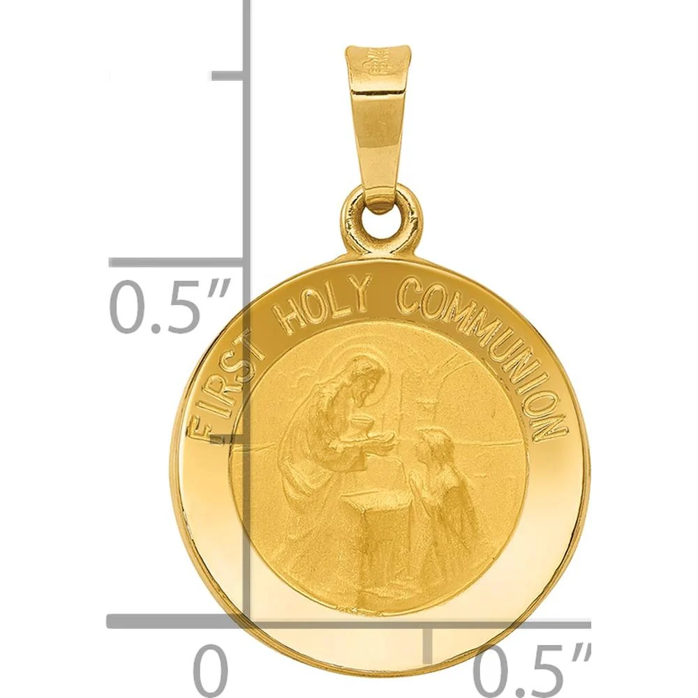 14K Yellow Gold Satin and Polished First Holy Communion Medal Pendant - Religious Keepsake by Oro Pregiato - Image 3