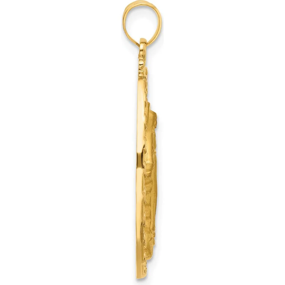 14K Yellow Gold Satin and Polished Miraculous Medal Oval Pendant - Faith Symbol Jewelry by Oro Pregiato - Image 2