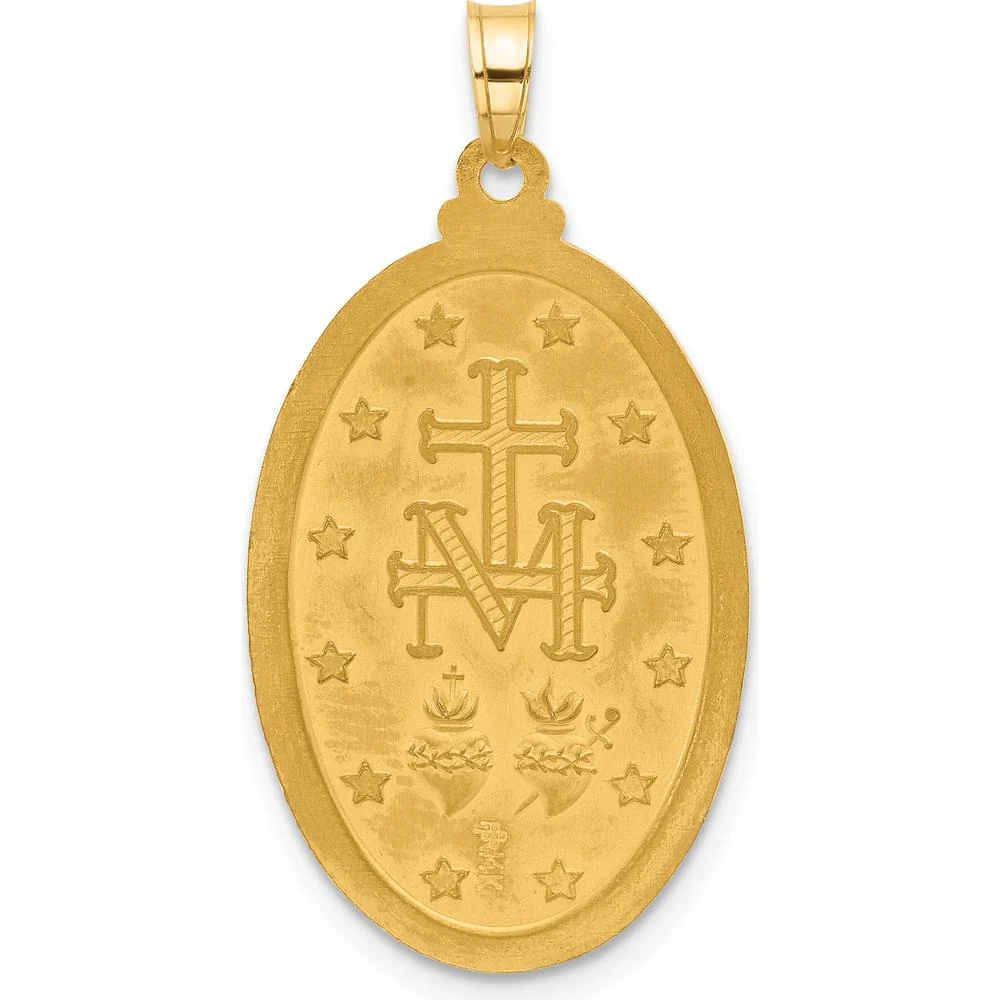 14K Yellow Gold Satin and Polished Miraculous Medal Oval Pendant - Faith Symbol Jewelry by Oro Pregiato - Image 3