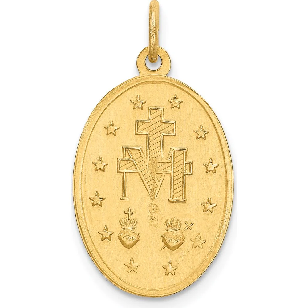 14K Yellow Gold Satin and Polished Miraculous Medal Pendant - 25mm Length by Oro Pregiato - Image 3
