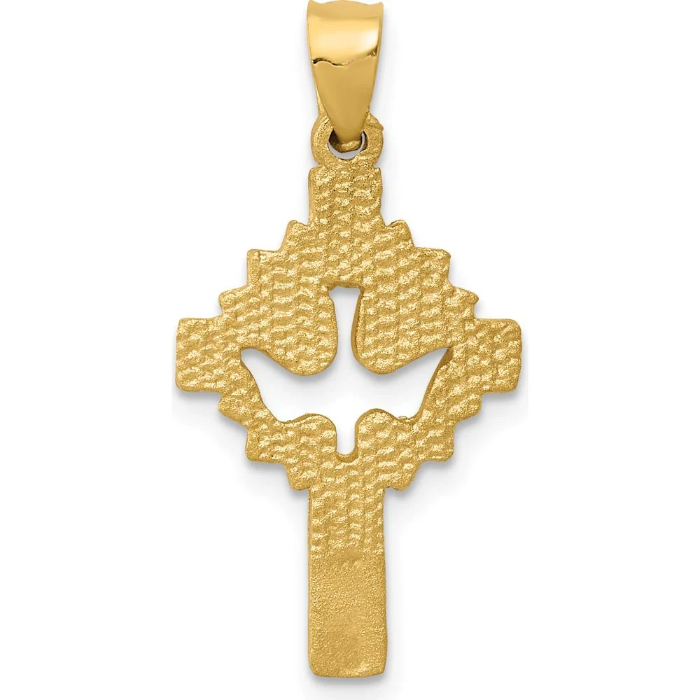 14K Yellow Gold Satin Diamond-cut Dove Cross Charm Pendant by Oro Pregiato - Image 4