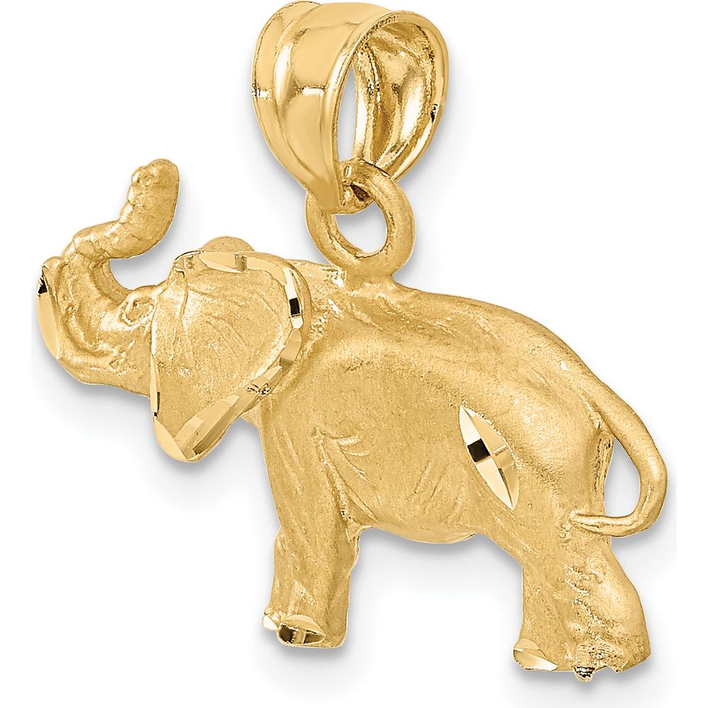 14K Yellow Gold Satin Diamond-Cut Elephant Pendant - 19mm by Oro Pregiato - Image 5