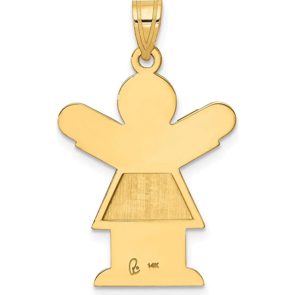 14K Yellow Gold Satin Girl Love Charm - Engravable Pendant by Oro Pregiato - Image 4